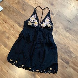 Free People deep V embroidered linen dress